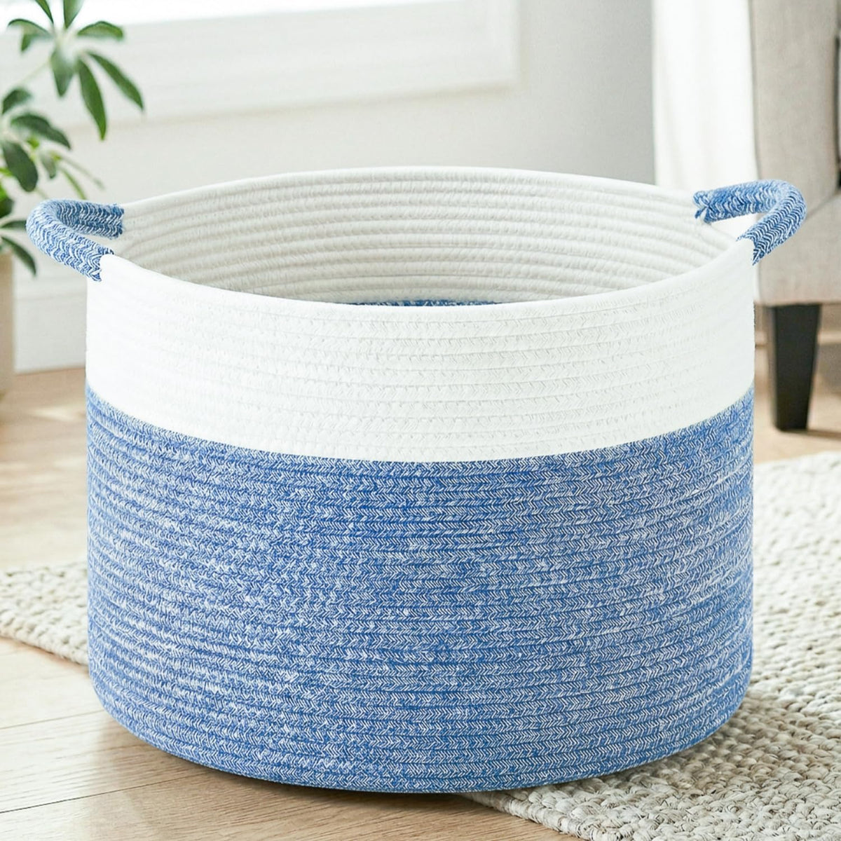 70L Large Cotton Rope Basket, Decorative Woven Blanket Storage for Living Room, Boho Toy Storage & Toy Box for Kids, Versatile Laundry Basket & Nursery Hamper for Blankets(Black)