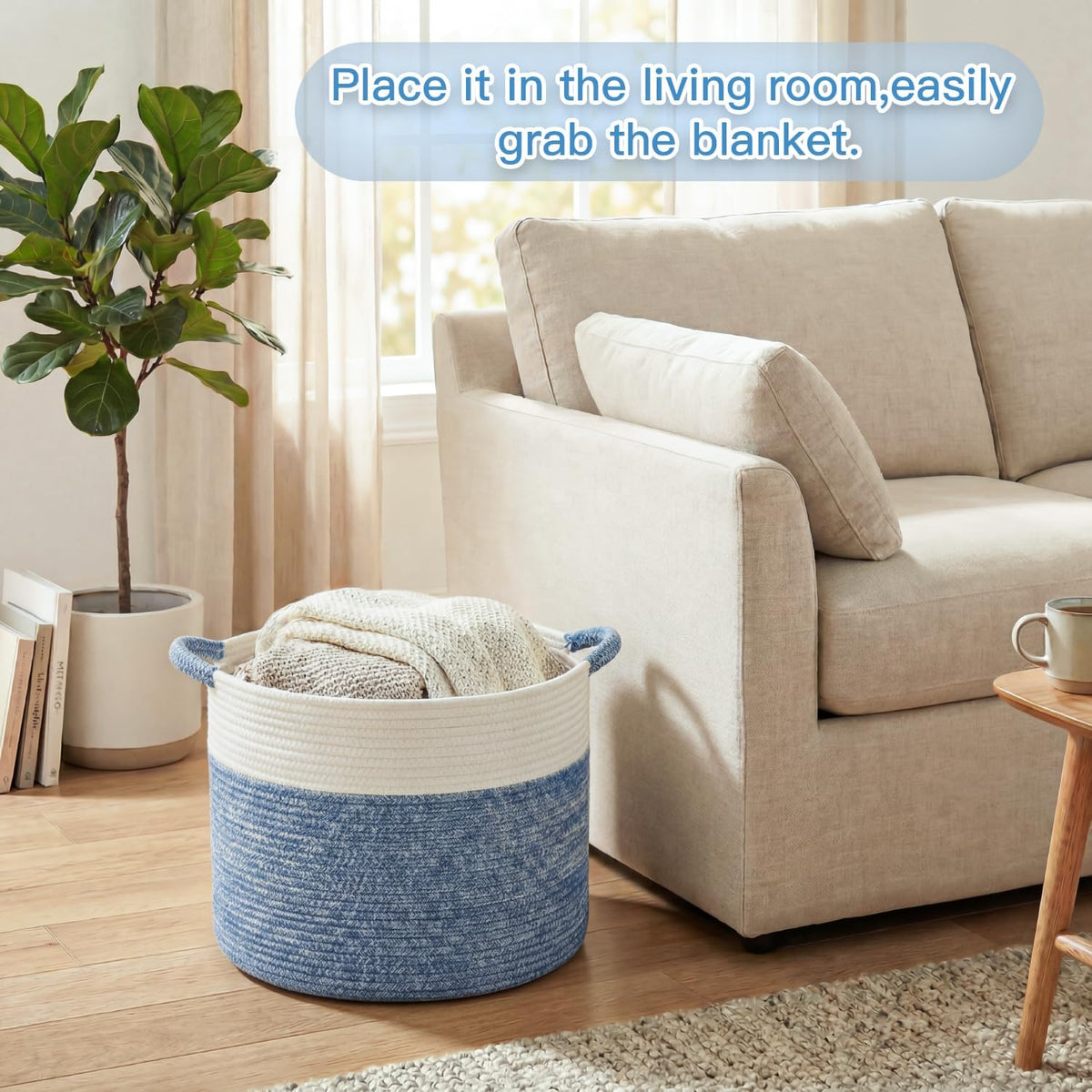 70L Large Cotton Rope Basket, Decorative Woven Blanket Storage for Living Room, Boho Toy Storage & Toy Box for Kids, Versatile Laundry Basket & Nursery Hamper for Blankets(Black)