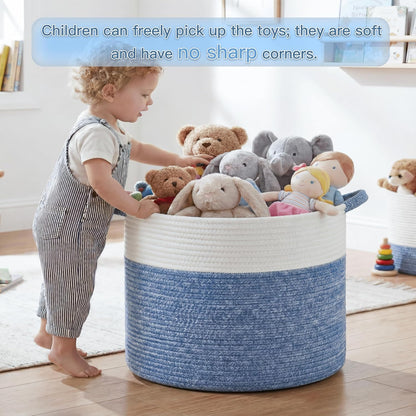 70L Large Cotton Rope Basket, Decorative Woven Blanket Storage for Living Room, Boho Toy Storage & Toy Box for Kids, Versatile Laundry Basket & Nursery Hamper for Blankets(Black)