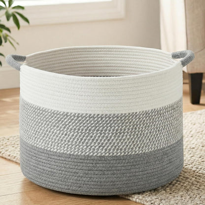 70L Large Cotton Rope Basket, Decorative Woven Blanket Storage for Living Room, Boho Toy Storage & Toy Box for Kids, Versatile Laundry Basket & Nursery Hamper for Blankets(Black)