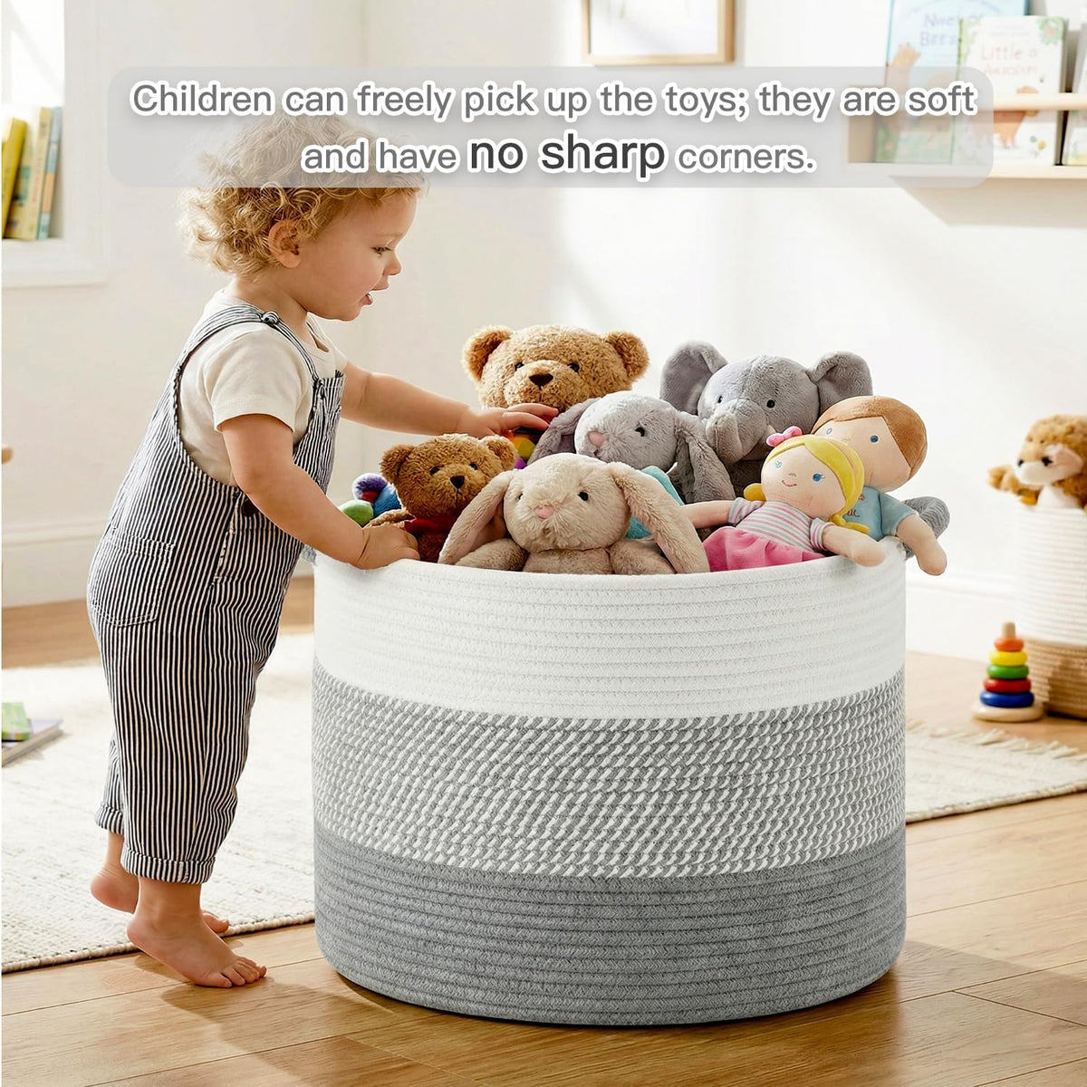 70L Large Cotton Rope Basket, Decorative Woven Blanket Storage for Living Room, Boho Toy Storage & Toy Box for Kids, Versatile Laundry Basket & Nursery Hamper for Blankets(Black)