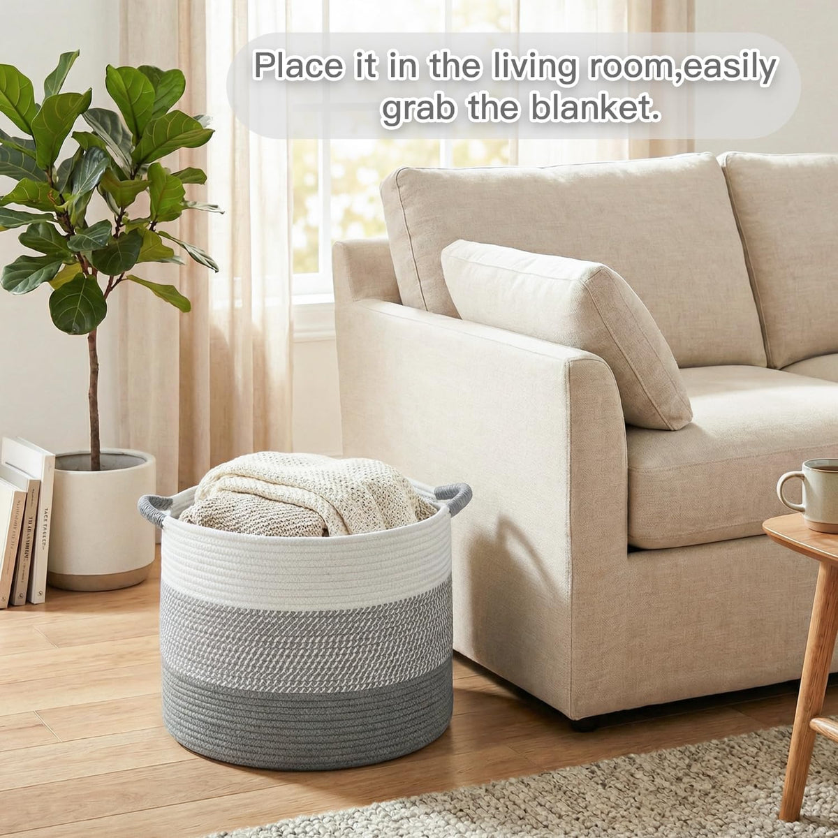 70L Large Cotton Rope Basket, Decorative Woven Blanket Storage for Living Room, Boho Toy Storage & Toy Box for Kids, Versatile Laundry Basket & Nursery Hamper for Blankets(Black)