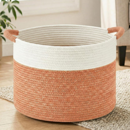 70L Large Cotton Rope Basket, Decorative Woven Blanket Storage for Living Room, Boho Toy Storage & Toy Box for Kids, Versatile Laundry Basket & Nursery Hamper for Blankets(Black)