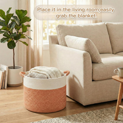 70L Large Cotton Rope Basket, Decorative Woven Blanket Storage for Living Room, Boho Toy Storage & Toy Box for Kids, Versatile Laundry Basket & Nursery Hamper for Blankets(Black)