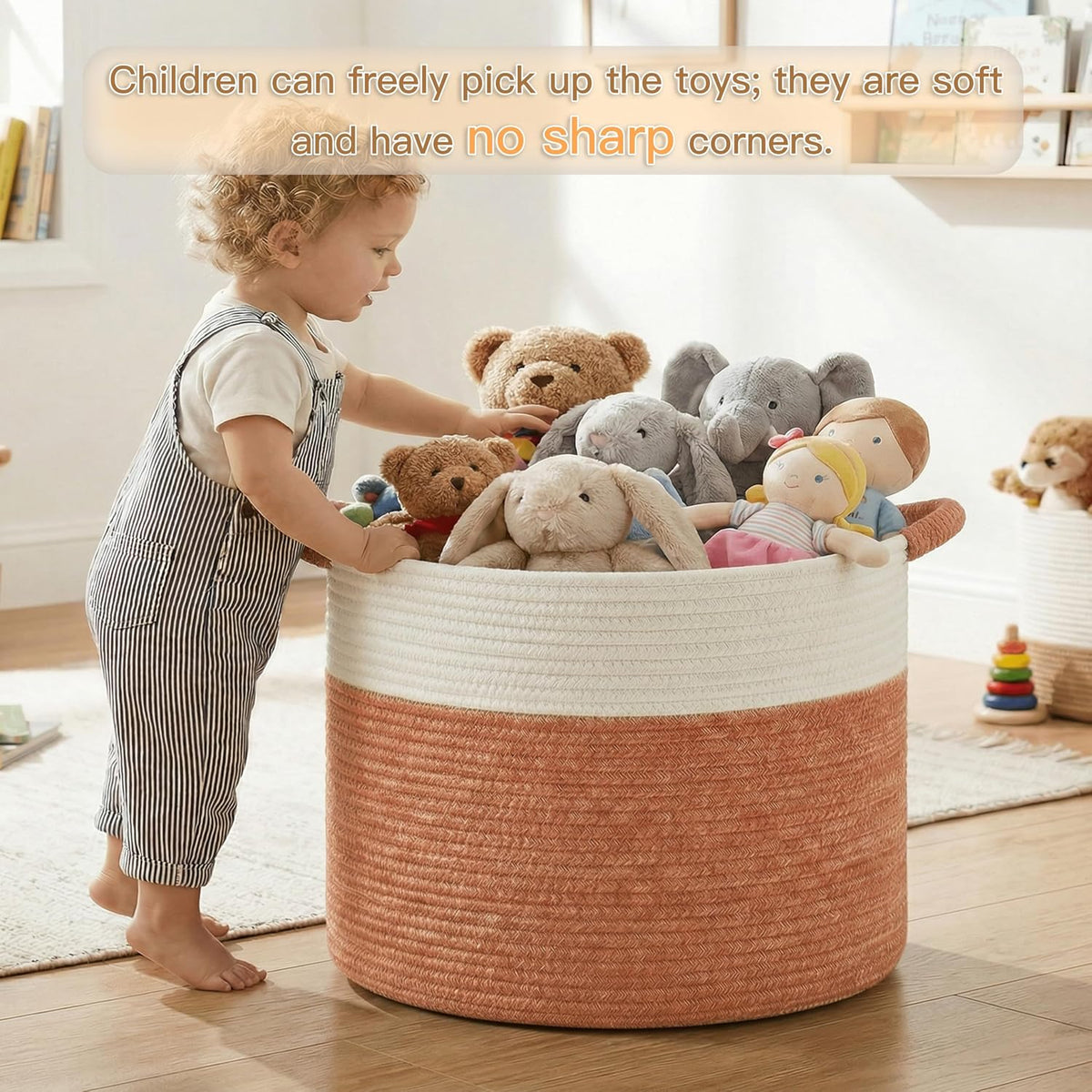 70L Large Cotton Rope Basket, Decorative Woven Blanket Storage for Living Room, Boho Toy Storage & Toy Box for Kids, Versatile Laundry Basket & Nursery Hamper for Blankets(Black)