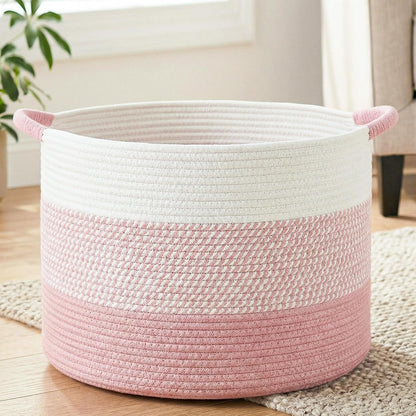 70L Large Cotton Rope Basket, Decorative Woven Blanket Storage for Living Room, Boho Toy Storage & Toy Box for Kids, Versatile Laundry Basket & Nursery Hamper for Blankets(Black)