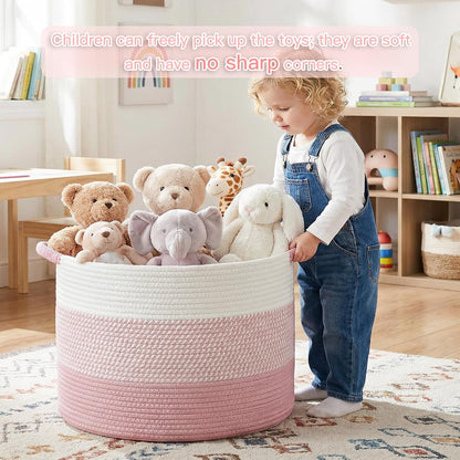 70L Large Cotton Rope Basket, Decorative Woven Blanket Storage for Living Room, Boho Toy Storage & Toy Box for Kids, Versatile Laundry Basket & Nursery Hamper for Blankets(Black)