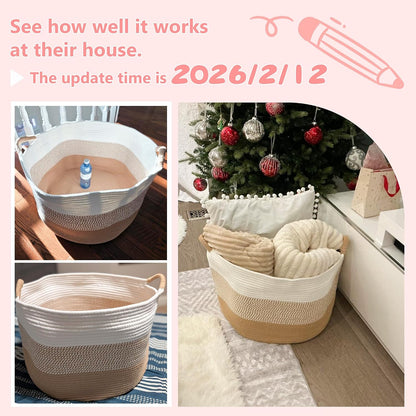 70L Large Cotton Rope Basket, Decorative Woven Blanket Storage for Living Room, Boho Toy Storage & Toy Box for Kids, Versatile Laundry Basket & Nursery Hamper for Blankets(Black)
