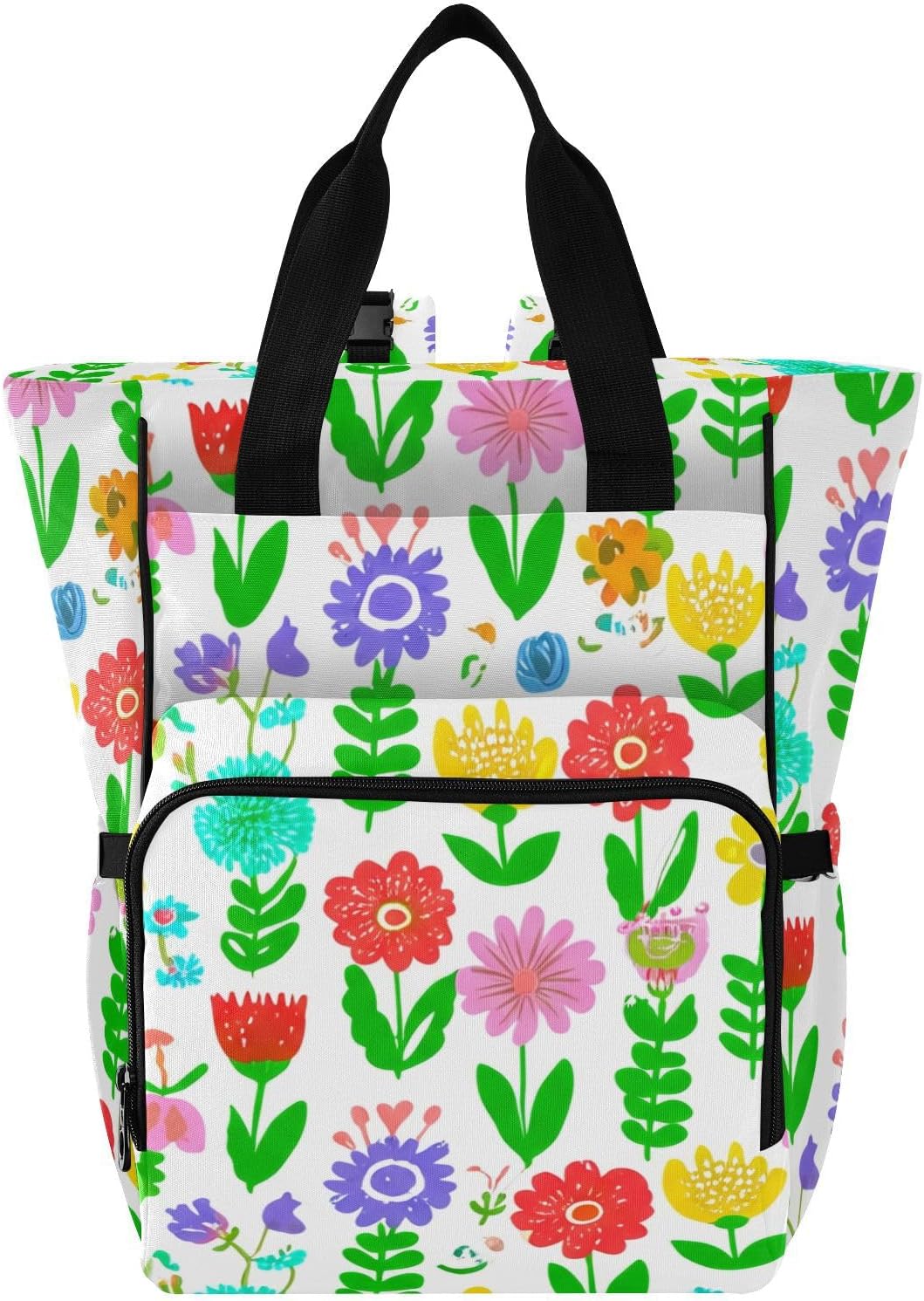 Diaper Bag Backpack, Multifunction Travel Bag for Moms Dads, Baby Changing Bag with Insulted Pockets, Stroller Straps and Side Bottle Pockets Spring Floral Pattern