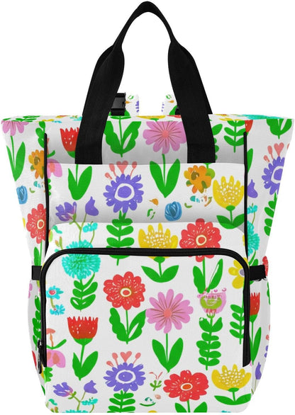 Diaper Bag Backpack, Multifunction Travel Bag for Moms Dads, Baby Changing Bag with Insulted Pockets, Stroller Straps and Side Bottle Pockets Spring Floral Pattern