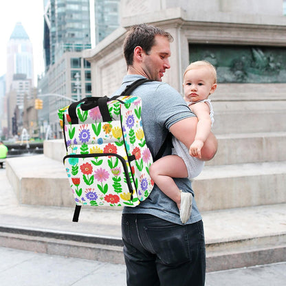 Diaper Bag Backpack, Multifunction Travel Bag for Moms Dads, Baby Changing Bag with Insulted Pockets, Stroller Straps and Side Bottle Pockets Spring Floral Pattern