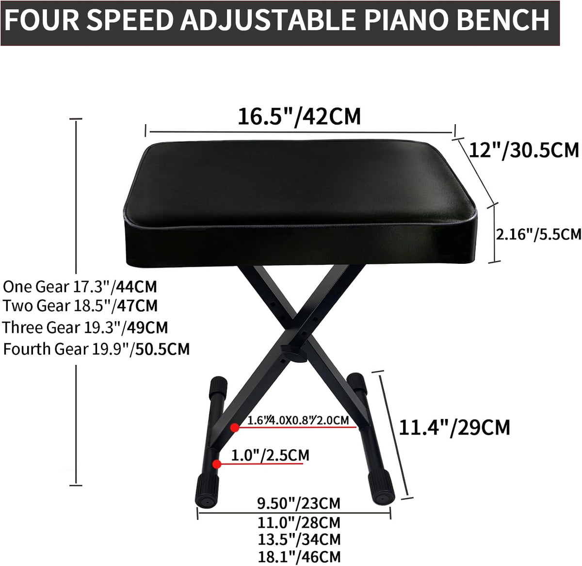 Piano Stool,Piano Bench,Keyboard Bench X-Style Height Adjustable 16-20in Padded Cushion Piano Stool Bench Keyboard Chair for Keyboards Piano. (Thin Version)