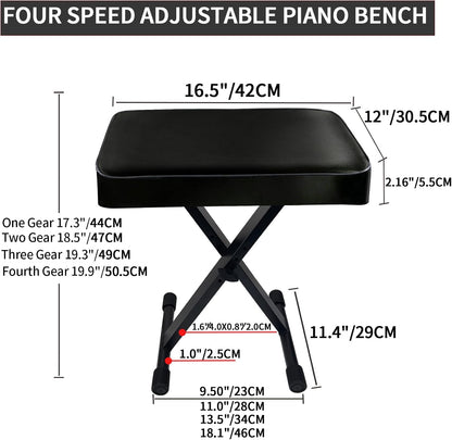 Piano Stool,Piano Bench,Keyboard Bench X-Style Height Adjustable 16-20in Padded Cushion Piano Stool Bench Keyboard Chair for Keyboards Piano. (Thin Version)