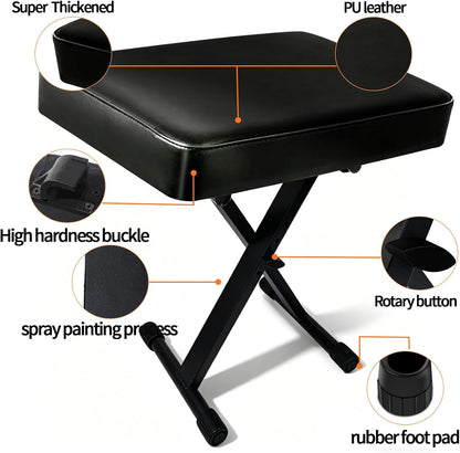 Piano Stool,Piano Bench,Keyboard Bench X-Style Height Adjustable 16-20in Padded Cushion Piano Stool Bench Keyboard Chair for Keyboards Piano. (Thin Version)