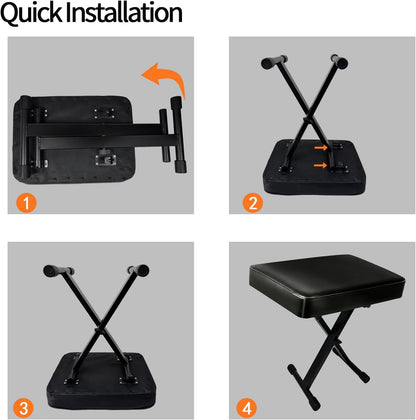 Piano Stool,Piano Bench,Keyboard Bench X-Style Height Adjustable 16-20in Padded Cushion Piano Stool Bench Keyboard Chair for Keyboards Piano. (Thin Version)