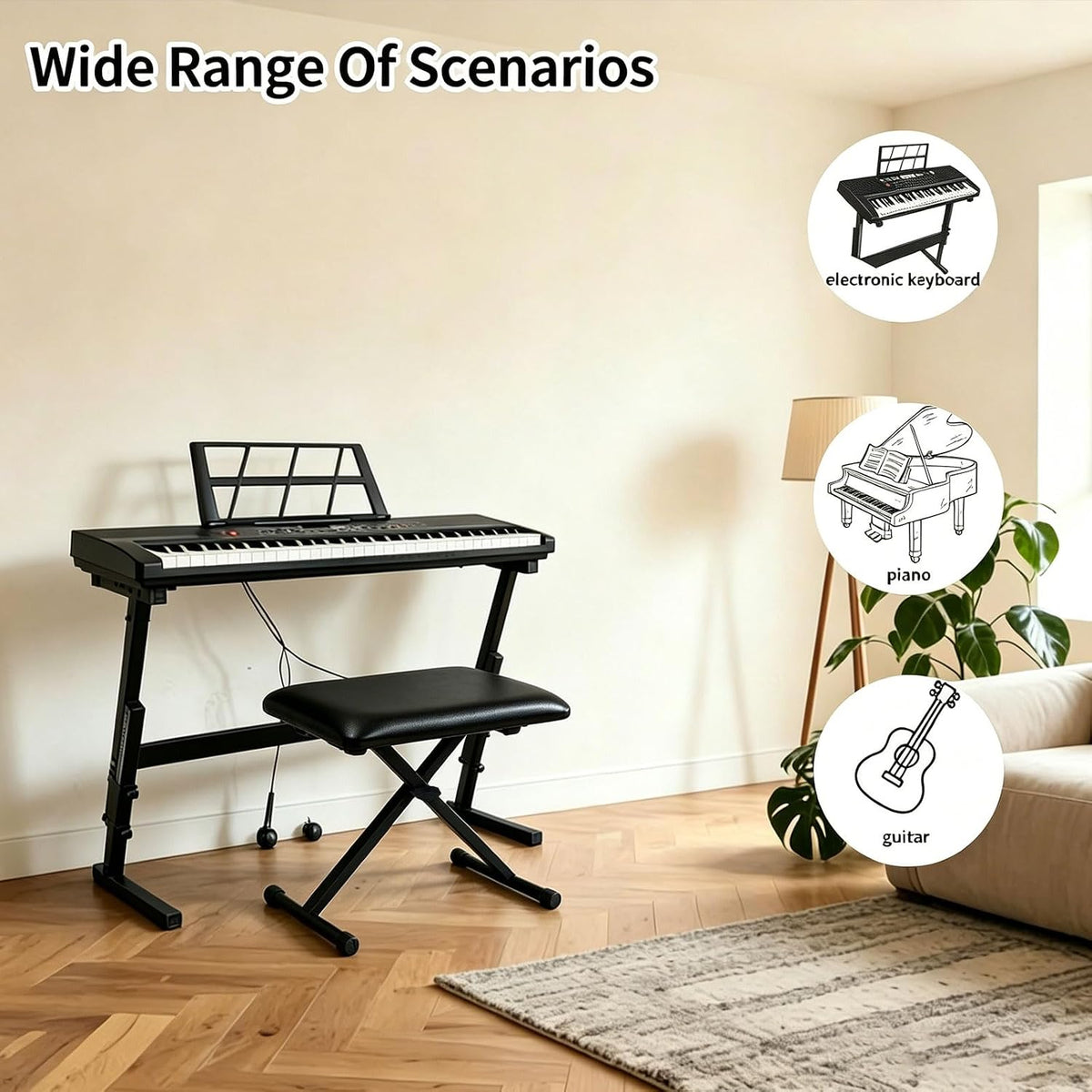 Piano Stool,Piano Bench,Keyboard Bench X-Style Height Adjustable 16-20in Padded Cushion Piano Stool Bench Keyboard Chair for Keyboards Piano. (Thin Version)