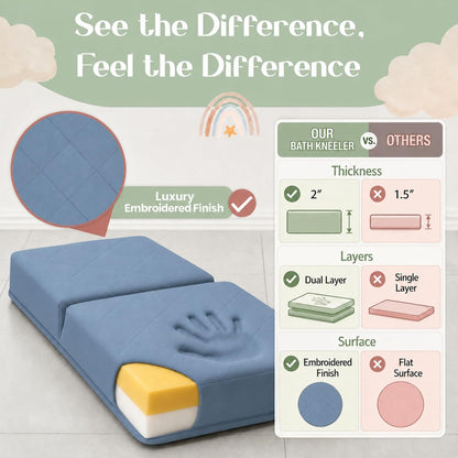 2inch Extra Thick Baby Bath Kneeler and Elbow Rest Pad Set + Hooded Towel