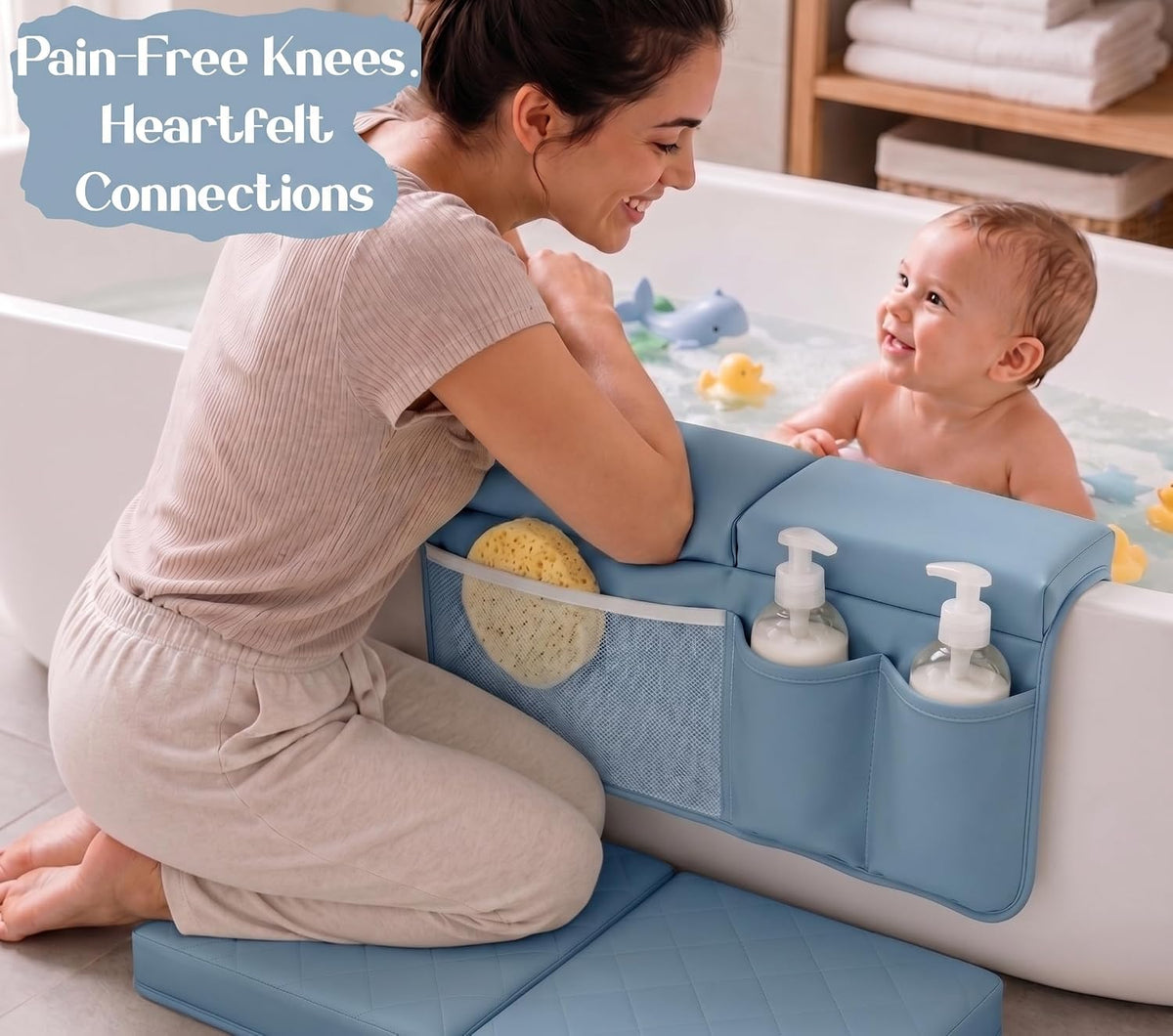2inch Extra Thick Baby Bath Kneeler and Elbow Rest Pad Set + Hooded Towel