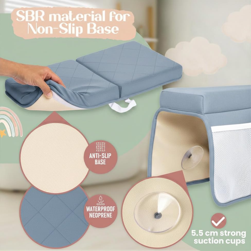 2inch Extra Thick Baby Bath Kneeler and Elbow Rest Pad Set + Hooded Towel