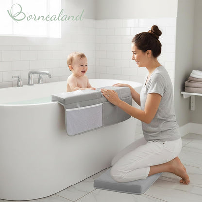 2inch Extra Thick Baby Bath Kneeler and Elbow Rest Pad Set + Hooded Towel