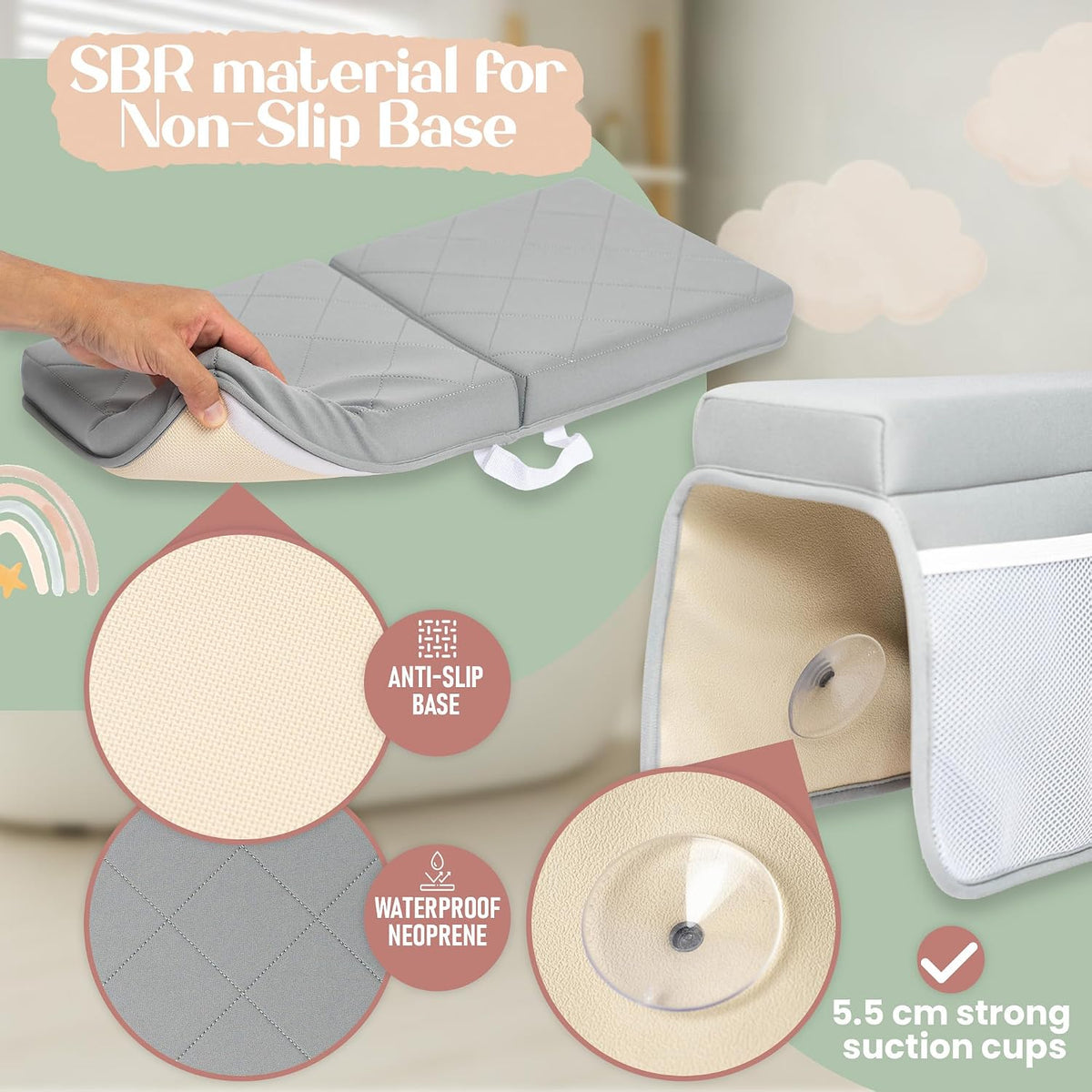 2inch Extra Thick Baby Bath Kneeler and Elbow Rest Pad Set + Hooded Towel