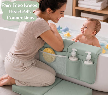 2inch Extra Thick Baby Bath Kneeler and Elbow Rest Pad Set + Hooded Towel