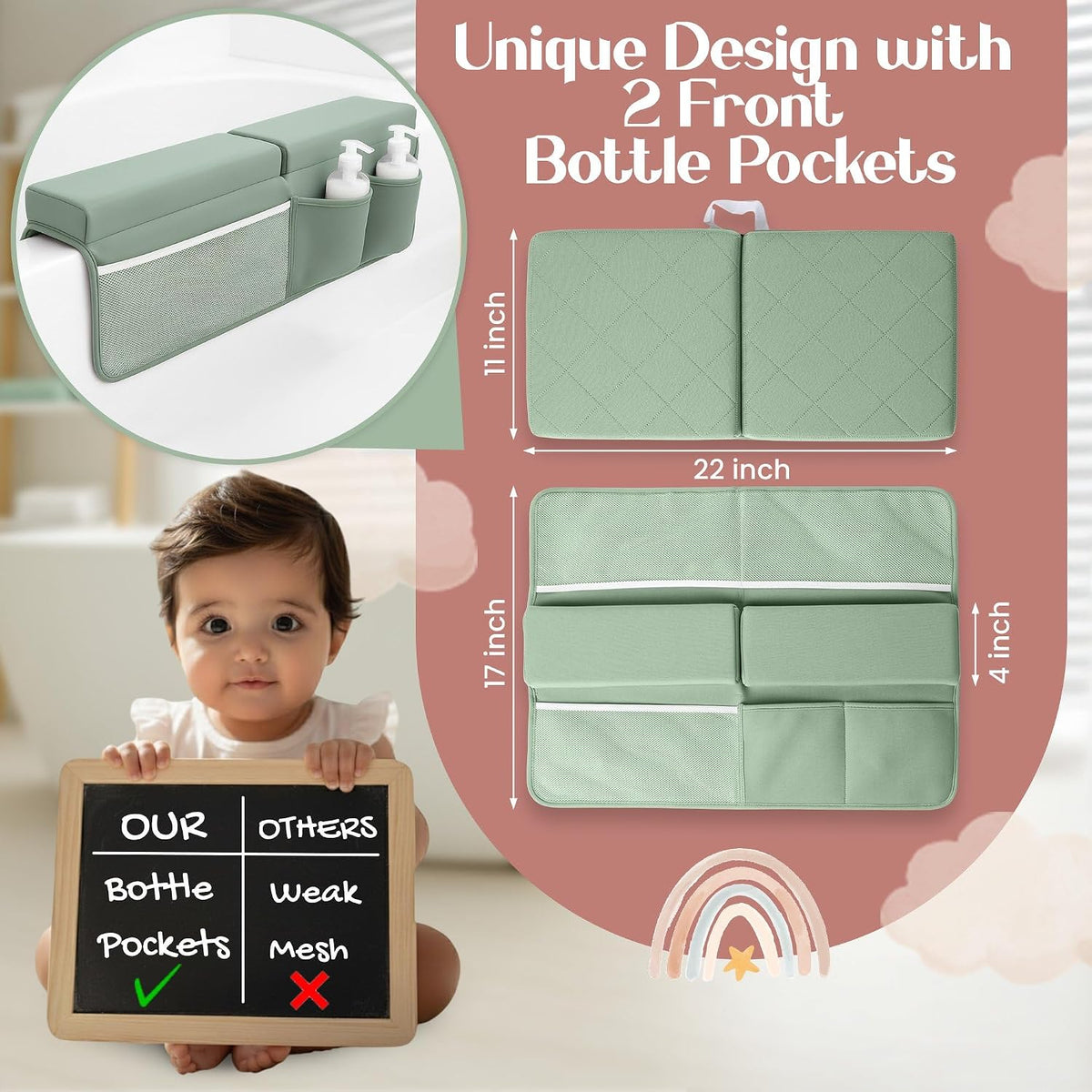 2inch Extra Thick Baby Bath Kneeler and Elbow Rest Pad Set + Hooded Towel