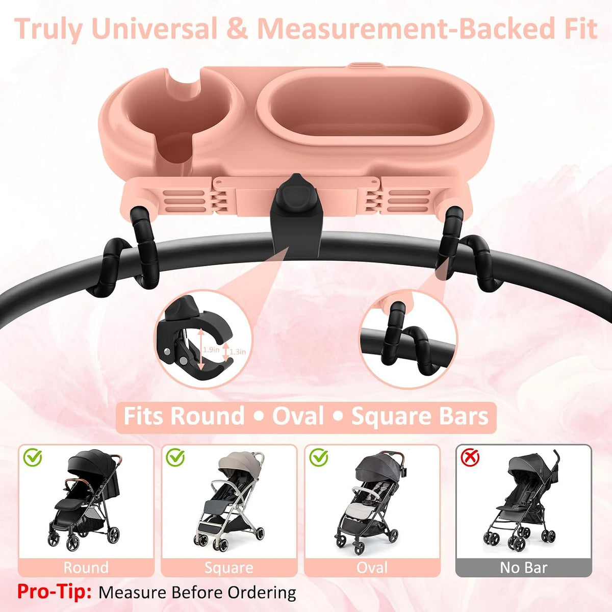 Universal Stroller Snack Tray with Cup Holder & 3 Detachable Silicone Bowls, 3-in-1 Stroller Tray Attachment for Round or Oval Bars 0.9"-1.3" in Diameter, Dishwasher Safe, Purple