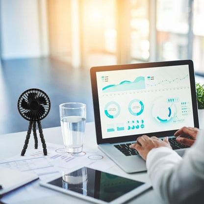 Portable Mini Tripod Stroller Fan for Babies, Flexible Silent Rechargeable Outdoor Cooling Fan, Black USB Battery Operated Air Cooler for Travel and Office Use