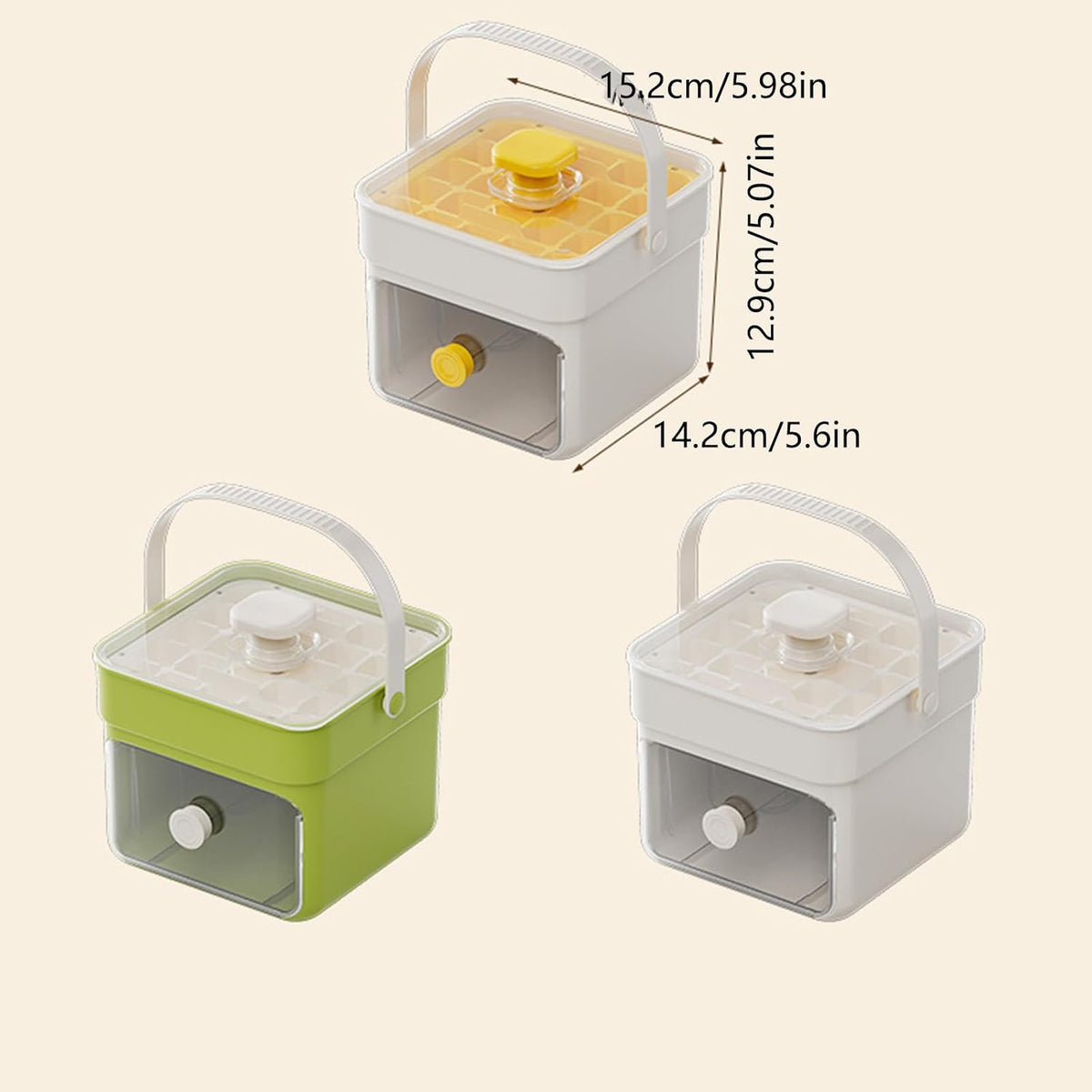 Button Ice Cube Tray with Lid and Bin, Easy Press Release Ice Cube Maker Mold Container with Handle and Scoop Compatible with Whiskey Cocktail Coffee Beverage Home Kitchen Party