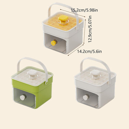 Button Ice Cube Tray with Lid and Bin, Easy Press Release Ice Cube Maker Mold Container with Handle and Scoop Compatible with Whiskey Cocktail Coffee Beverage Home Kitchen Party