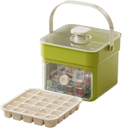 Button Ice Cube Tray with Lid and Bin, Easy Press Release Ice Cube Maker Mold Container with Handle and Scoop Compatible with Whiskey Cocktail Coffee Beverage Home Kitchen Party
