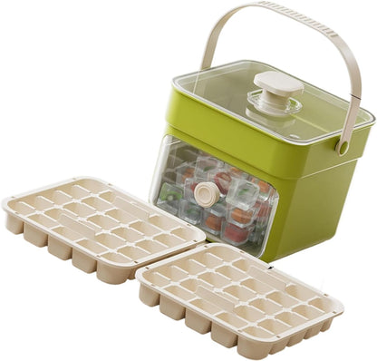 Button Ice Cube Tray with Lid and Bin, Easy Press Release Ice Cube Maker Mold Container with Handle and Scoop Compatible with Whiskey Cocktail Coffee Beverage Home Kitchen Party