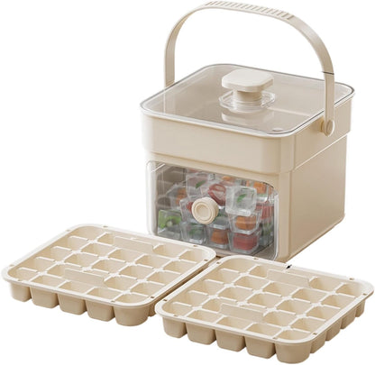 Button Ice Cube Tray with Lid and Bin, Easy Press Release Ice Cube Maker Mold Container with Handle and Scoop Compatible with Whiskey Cocktail Coffee Beverage Home Kitchen Party