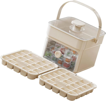 Button Ice Cube Tray with Lid and Bin, Easy Press Release Ice Cube Maker Mold Container with Handle and Scoop Compatible with Whiskey Cocktail Coffee Beverage Home Kitchen Party