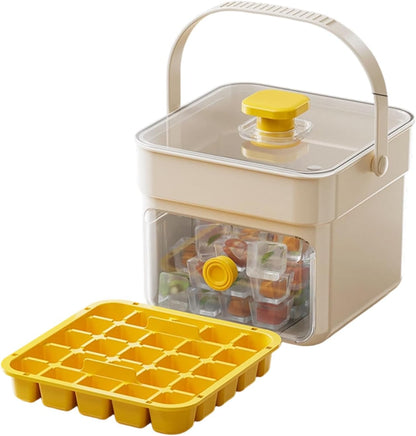 Button Ice Cube Tray with Lid and Bin, Easy Press Release Ice Cube Maker Mold Container with Handle and Scoop Compatible with Whiskey Cocktail Coffee Beverage Home Kitchen Party