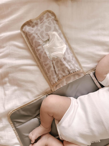 Love By Emi Portable Diaper Changing Pad, A Waterproof Travel Station and Foldable Clutch with Storage Pockets, an On-The-Go Baby Essential for Newborns and Toddlers with Cute Animals Pattern (Brown)