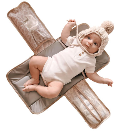 Love By Emi Portable Diaper Changing Pad, A Waterproof Travel Station and Foldable Clutch with Storage Pockets, an On-The-Go Baby Essential for Newborns and Toddlers with Cute Animals Pattern (Brown)