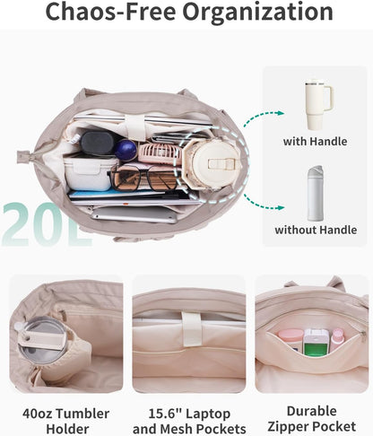 Work Tote for Women, 40oz Large Bottle Pocket, 15.6" Padded Device Compartment, Commute, Daily Use