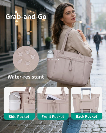 Work Tote for Women, 40oz Large Bottle Pocket, 15.6" Padded Device Compartment, Commute, Daily Use