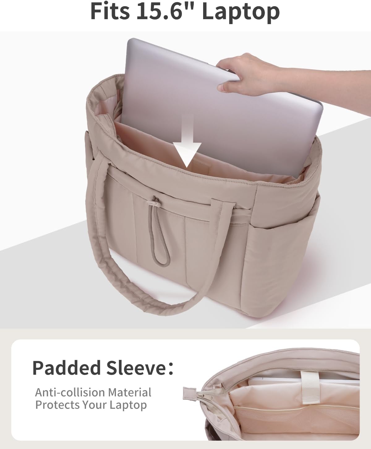 Work Tote for Women, 40oz Large Bottle Pocket, 15.6" Padded Device Compartment, Commute, Daily Use
