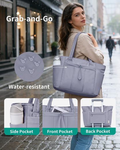 Work Tote for Women, 40oz Large Bottle Pocket, 15.6" Padded Device Compartment, Commute, Daily Use
