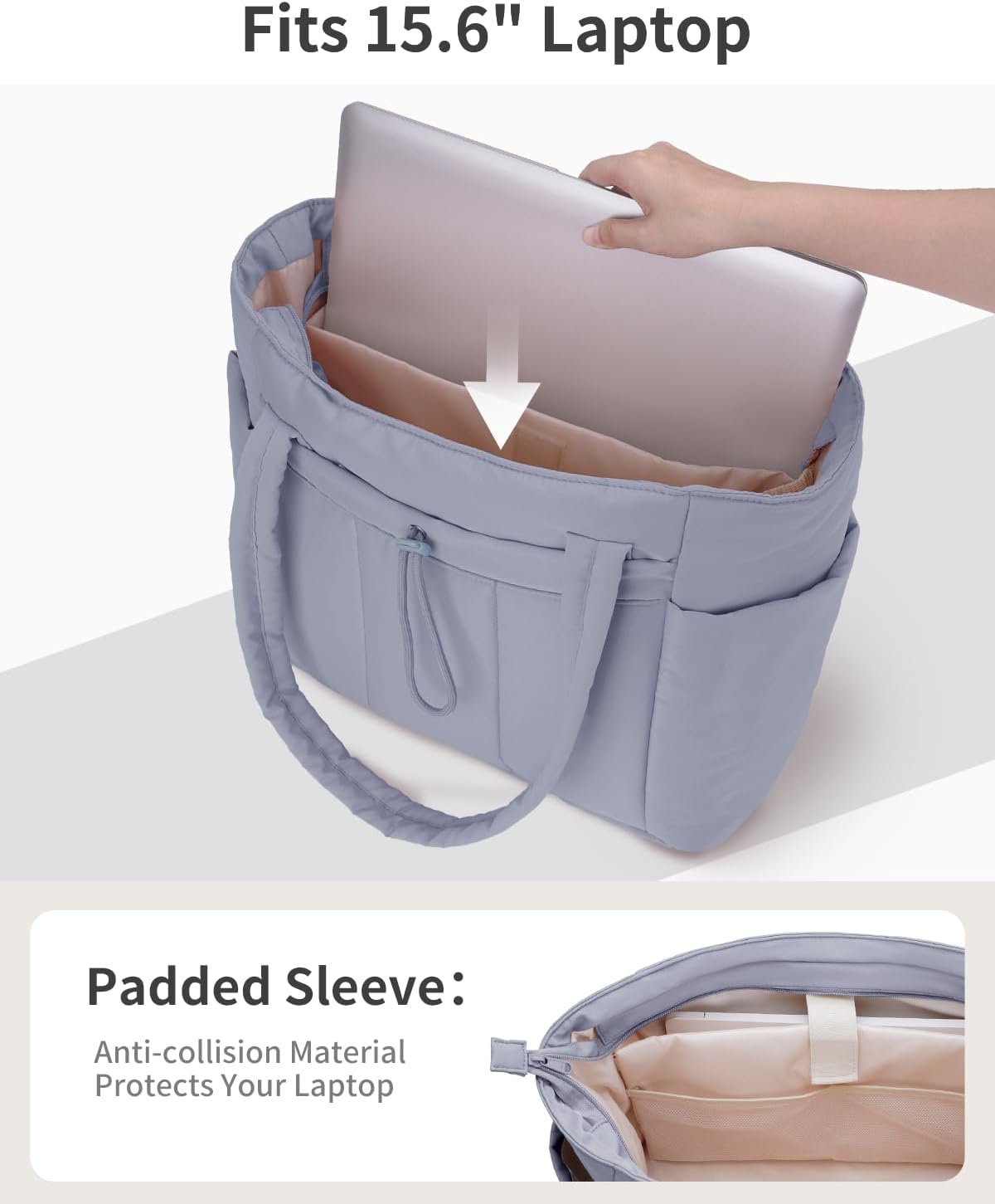 Work Tote for Women, 40oz Large Bottle Pocket, 15.6" Padded Device Compartment, Commute, Daily Use
