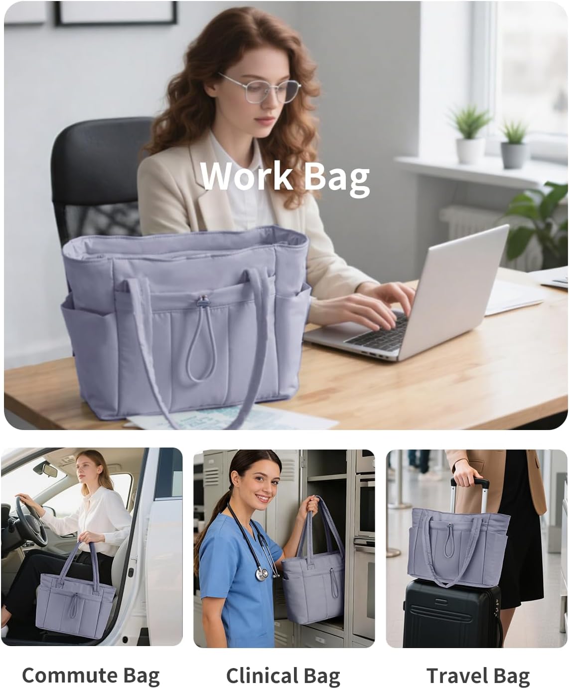 Work Tote for Women, 40oz Large Bottle Pocket, 15.6" Padded Device Compartment, Commute, Daily Use