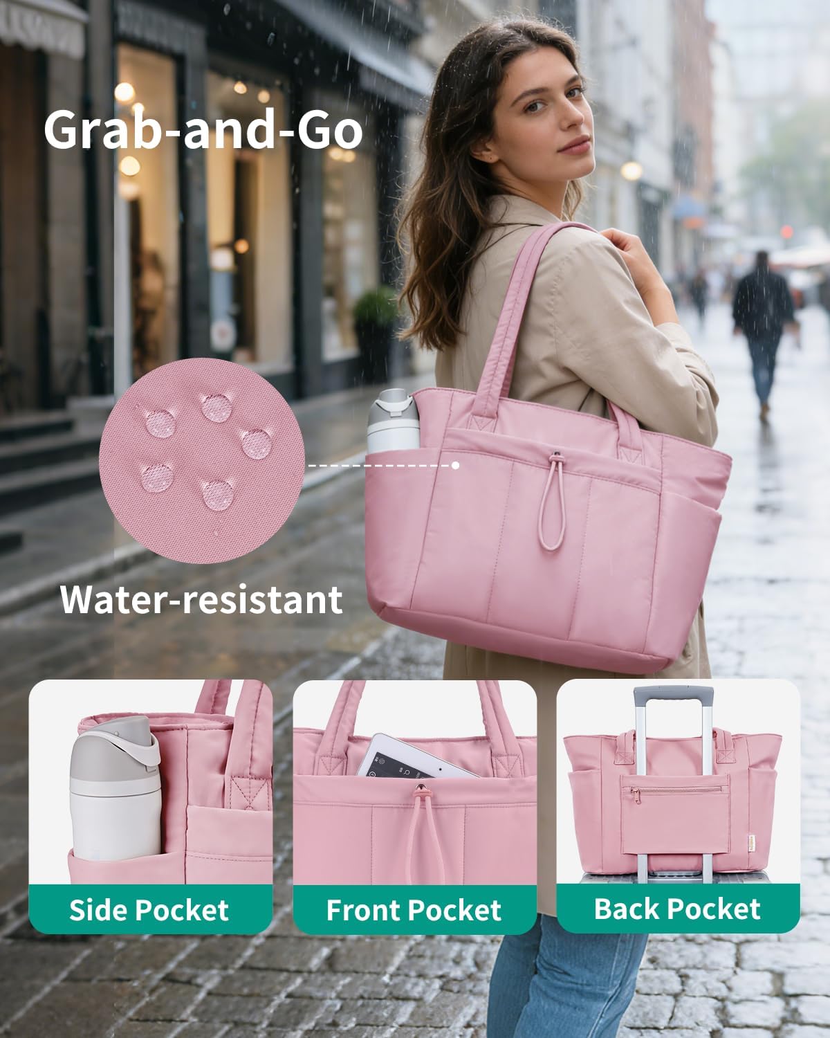 Work Tote for Women, 40oz Large Bottle Pocket, 15.6" Padded Device Compartment, Commute, Daily Use