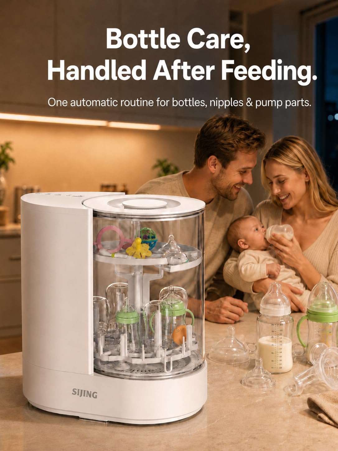 Baby Bottle Washer, Sterilizer and Dryer with Visible Glass Chamber