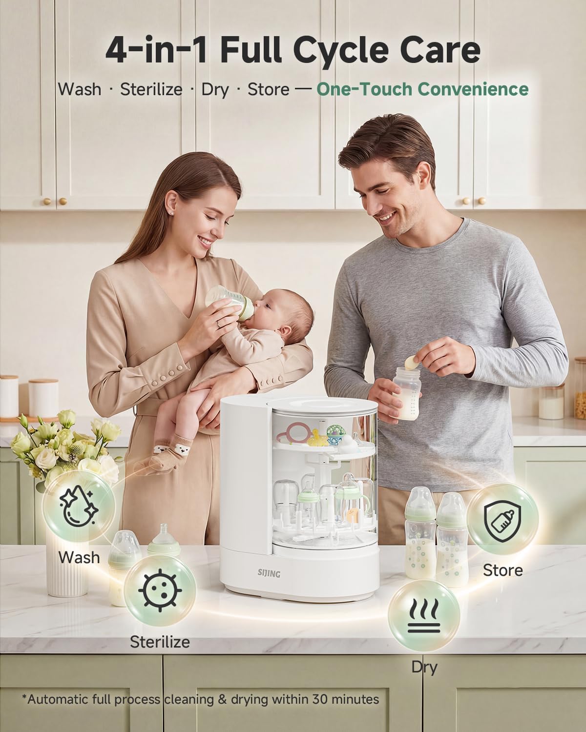 Baby Bottle Washer, Sterilizer and Dryer with Visible Glass Chamber