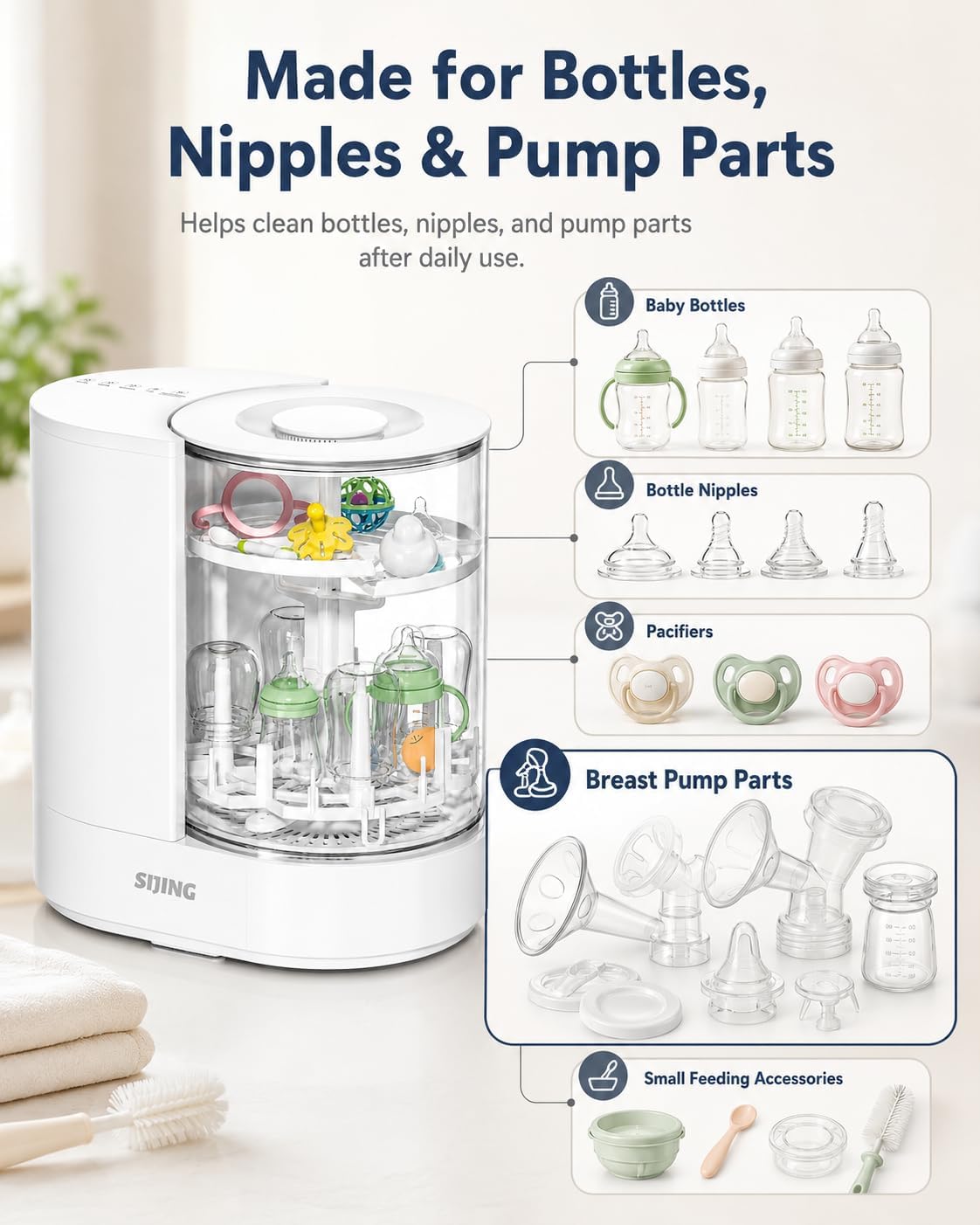 Baby Bottle Washer, Sterilizer and Dryer with Visible Glass Chamber