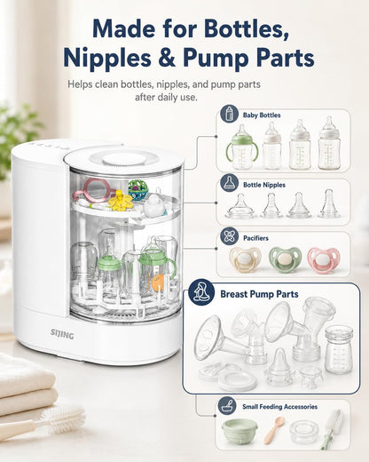 Baby Bottle Washer, Sterilizer and Dryer with Visible Glass Chamber