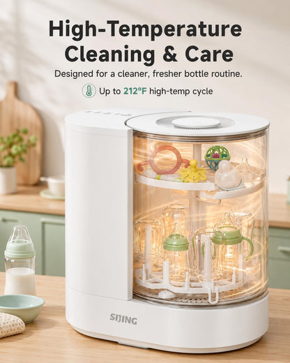Baby Bottle Washer, Sterilizer and Dryer with Visible Glass Chamber